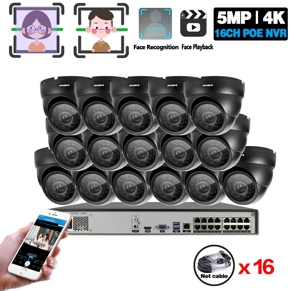 H.265 16CH 4K 8MP 5MP POE NVR Комплект охранной камеры системы ИК Крытый Открытый CCTV IP