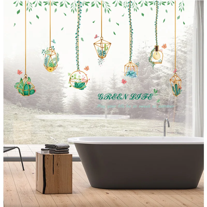 Зеленые Стикеры для растений на стену стеклянные окна декоративные ПВХ