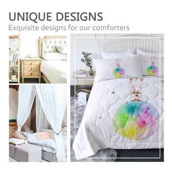 BlessLiving Unicorn Bear Quilt Set 3D Printed Planet Summer Bedspread Watercolor Thin Duvet Cute Colorful Comforter Dropship 2