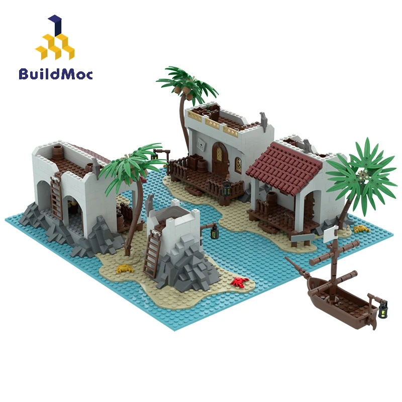 

Buildmoc Creator 1375pcs Legoredo Lagoon City Buildings Street View House Model Lake Boat Building Block Scenery Kids Toy Gifts