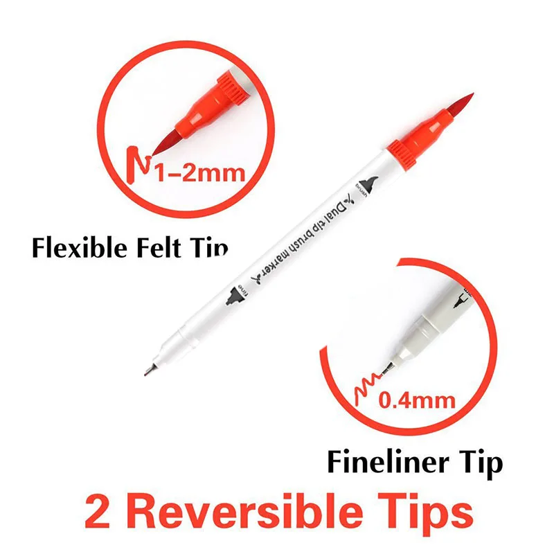 Цветные ручки маркеры с двумя кисточками для художественного рисования