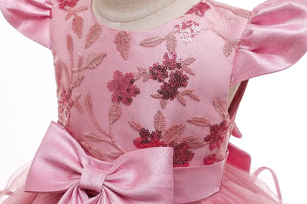 С большим бантом Свадебная вечеринка платье для девочек на крестины