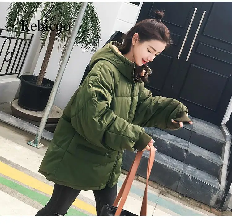 

2019 new full zip solid color fashion cotton cotton jacket more large size hooded warm winter jacket women's clothing