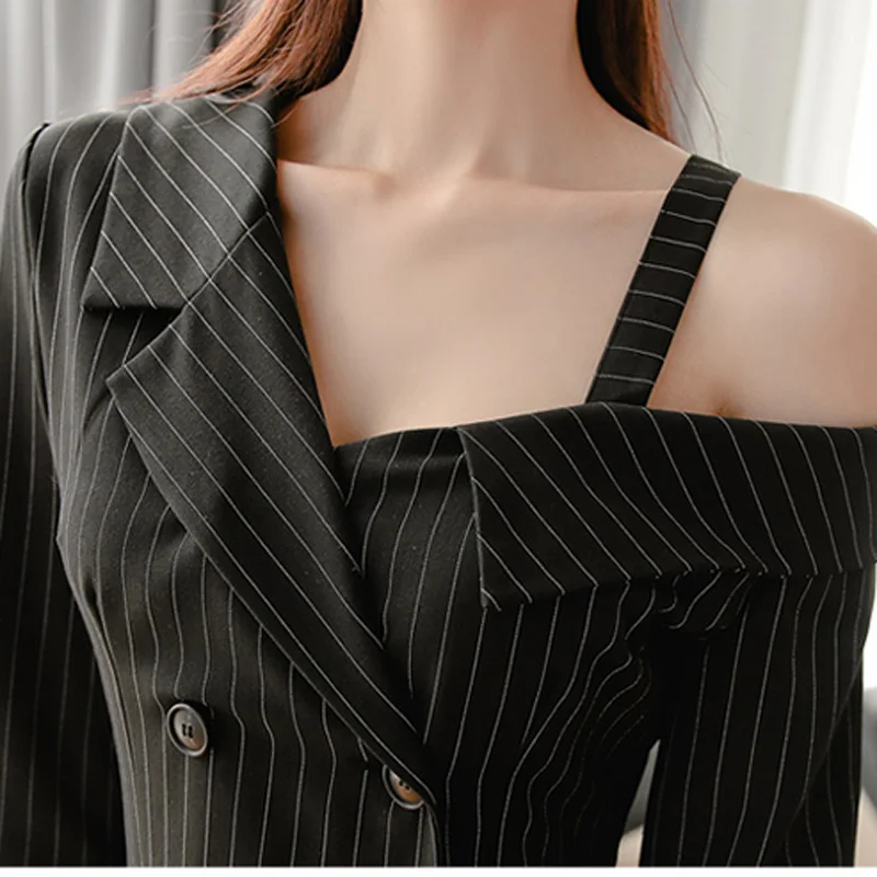 BGTEEVER винтажное двубортное женское платье на одно плечо длинный рукав черное