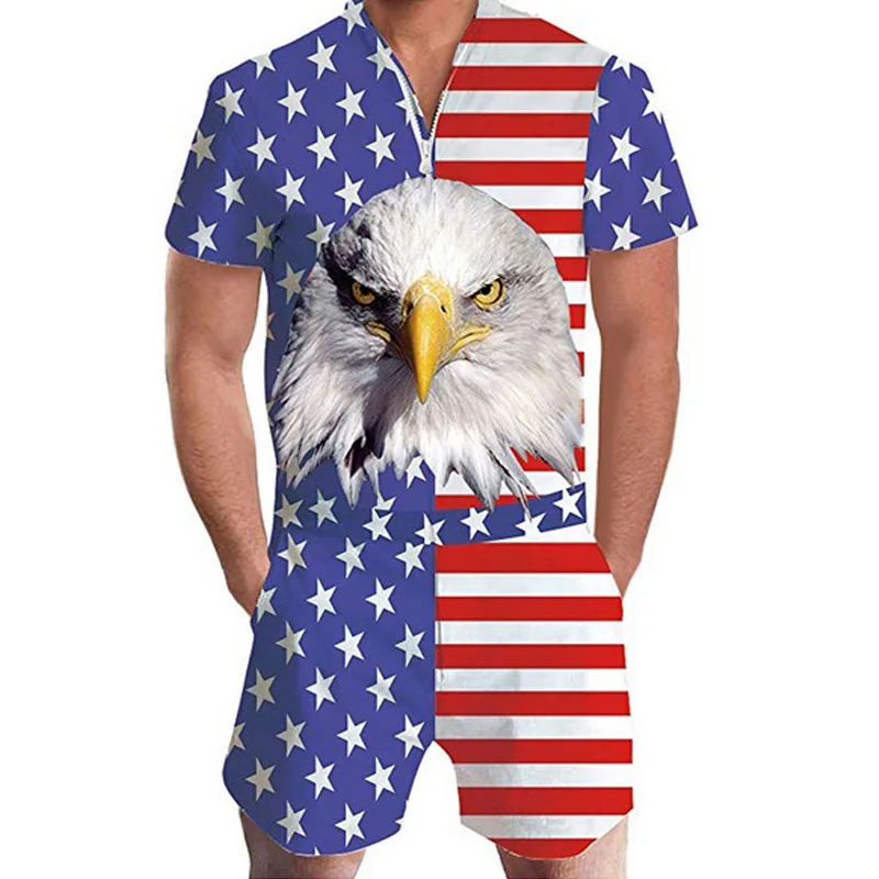 Eagle New Mens Rompers 90s Jazz Solo 3D Paper Cup Printed Jumpsuit Harem Cargo Overalls Summer Hip-Hop Casual Bibs Pants Dropship - Цвет: Eagle