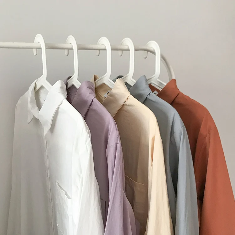 

Autumn simple wind basic girl pocket solid color long-sleeved shirt