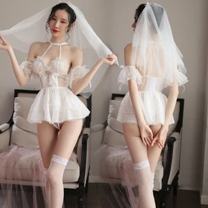 Романтическое белое платье для косплея во французском стиле, Бандажное свадебное платье, сексуальный костюм с вырезами, костюм Babydoll
