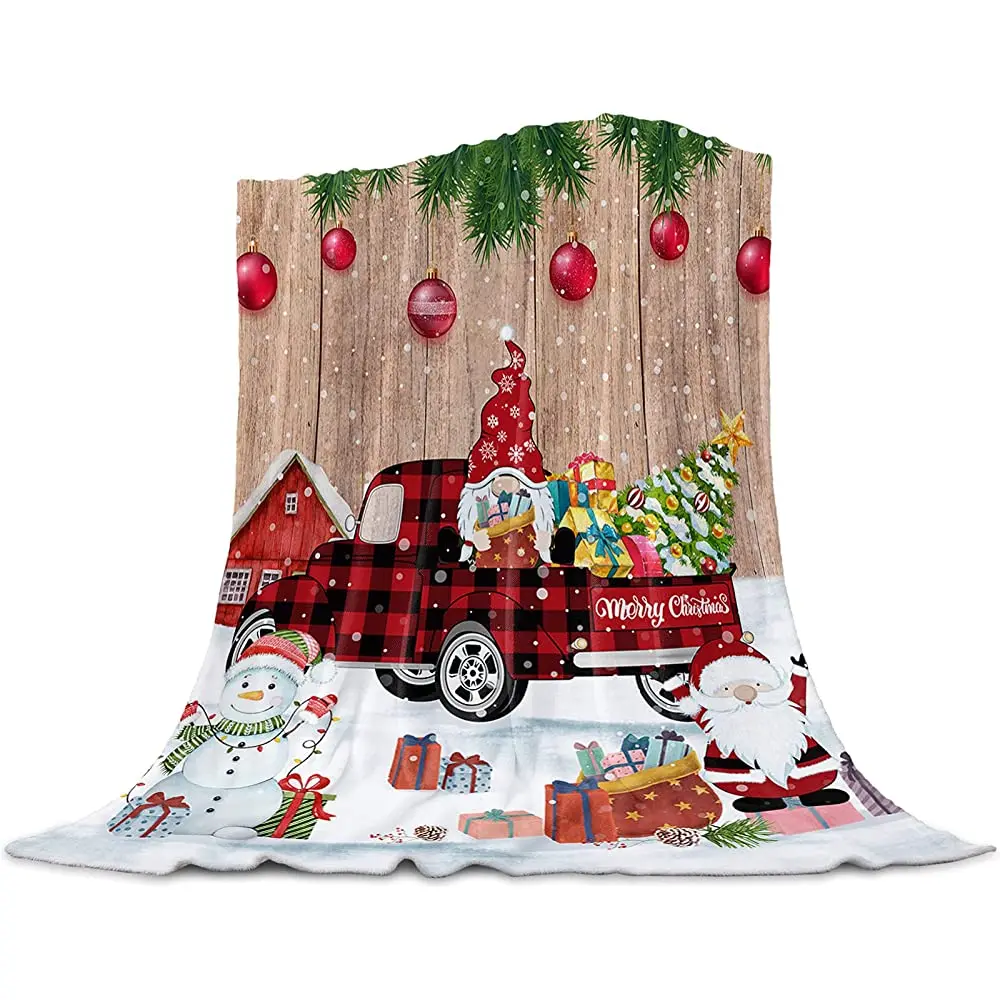 

Soft Flannel Throw Blanket Christmas Snowflake Elk Red Plaid Comfortable Throw Blankets