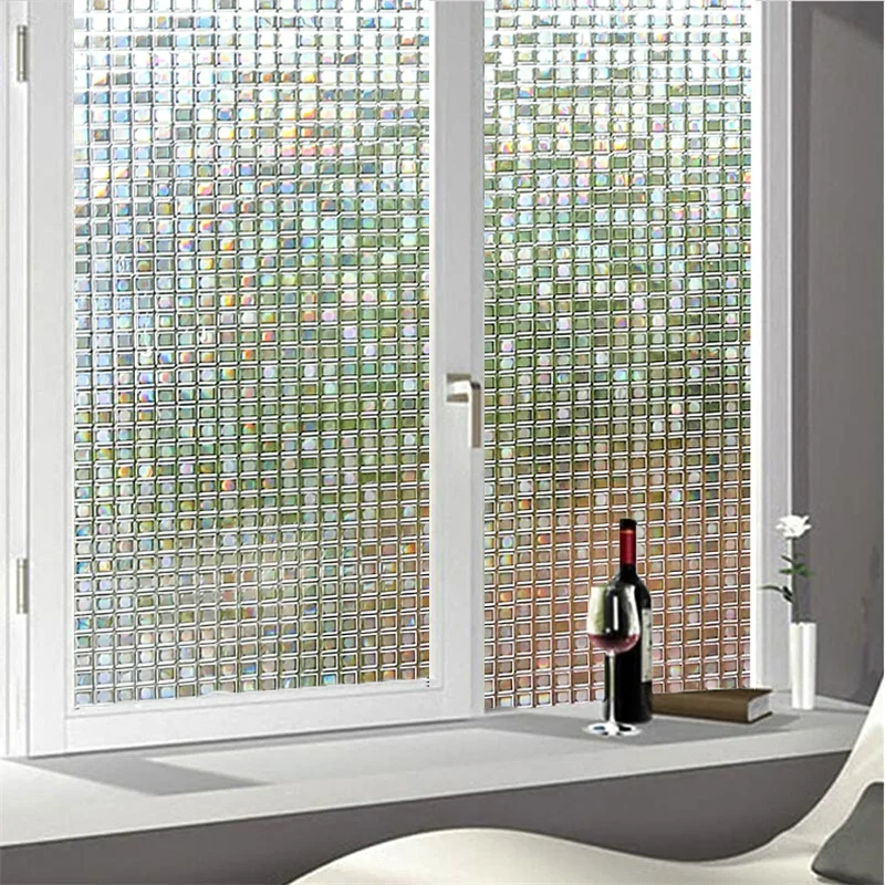 

Opaque Mosaic Rainbow Effect Privacy Window Film Static Cling Anti UV Glass Stickers Vinyl Non Adhesive Decor Tint for Bathroom