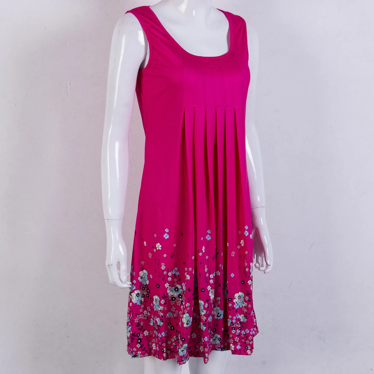 Женское Плиссированное Платье-туника средней длины с U-образным вырезом без