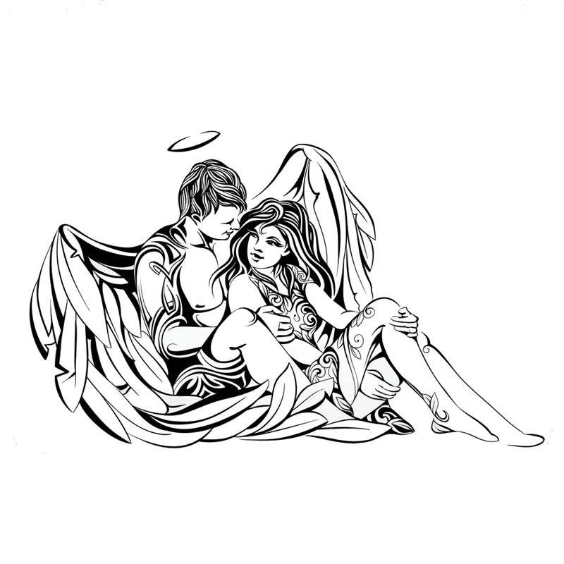 Серийные штампы с изображением большого человека и девушки ангел дьявол Русалка