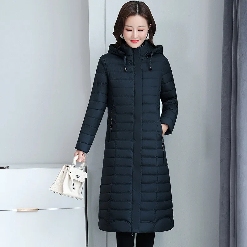 Women Parkas Winter Hooded Coat Down Cotton Jackets New Ladies Slim Plaid Long Warm Jackets High Quality Windproof Outerwear