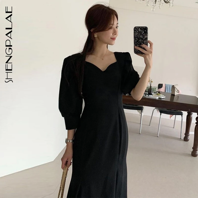 SHENGPALAE шикарное элегантное платье для женщин 2021 Весна Новый квадратный воротник