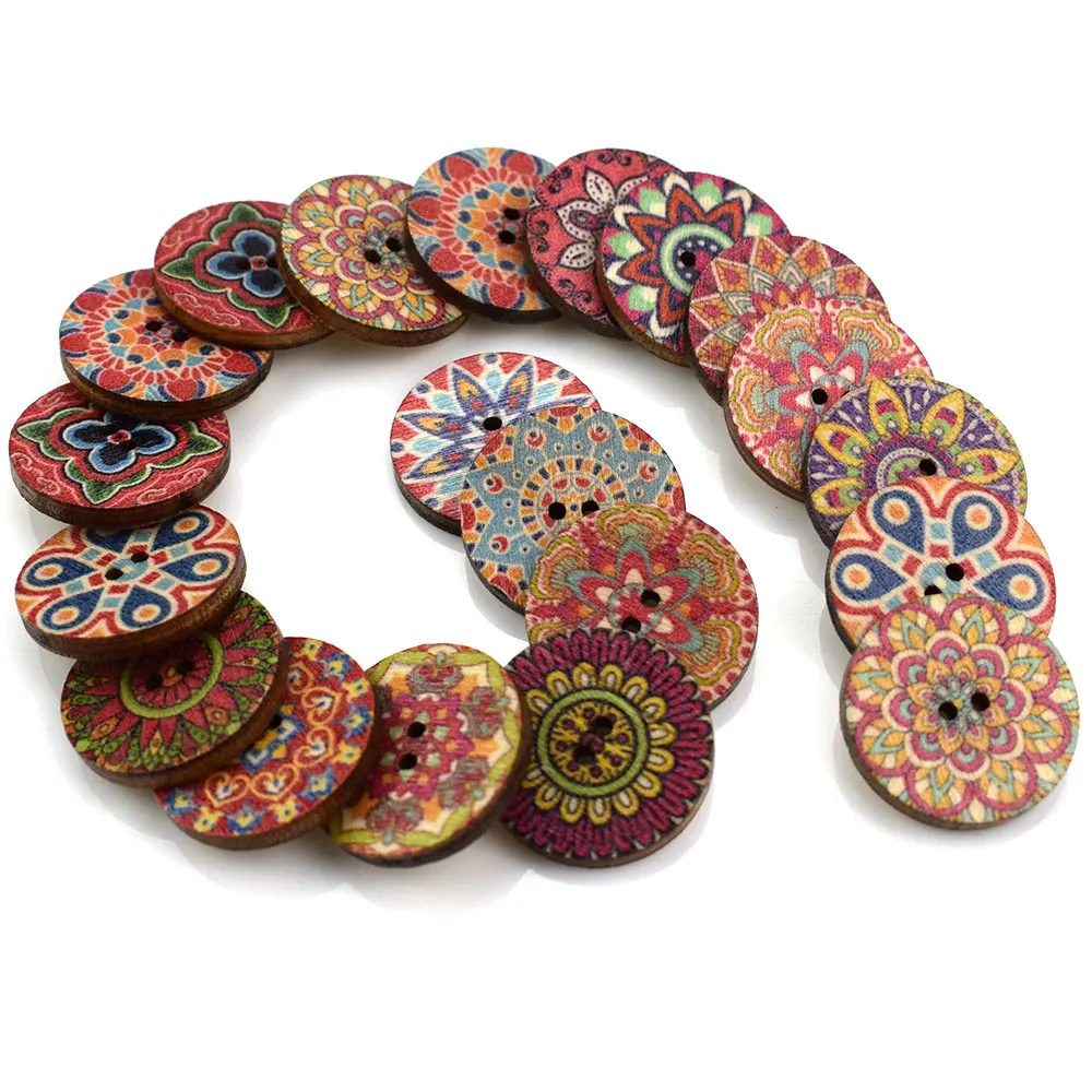 

300PCS 15MM 20MM 25MM Vintage Flowers Wood Buttons Scrapbooking Sewing Craft Random Mixed Handmade Clothes Decor Button
