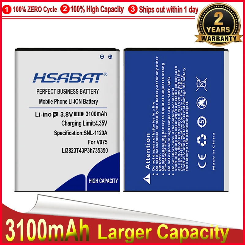 HSABAT 0 цикл 100% новый 3100mAh Li3823T43P3h735350 Аккумулятор для ZTE Q802T Geek V975 U988S N986 V976 N976