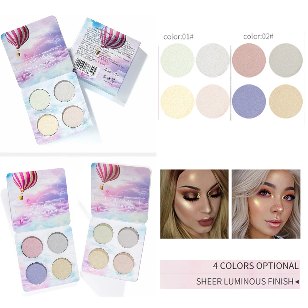 4 цвета светящиеся тени для век Палитра Хамелеон блестящий Пудра Осветляющий