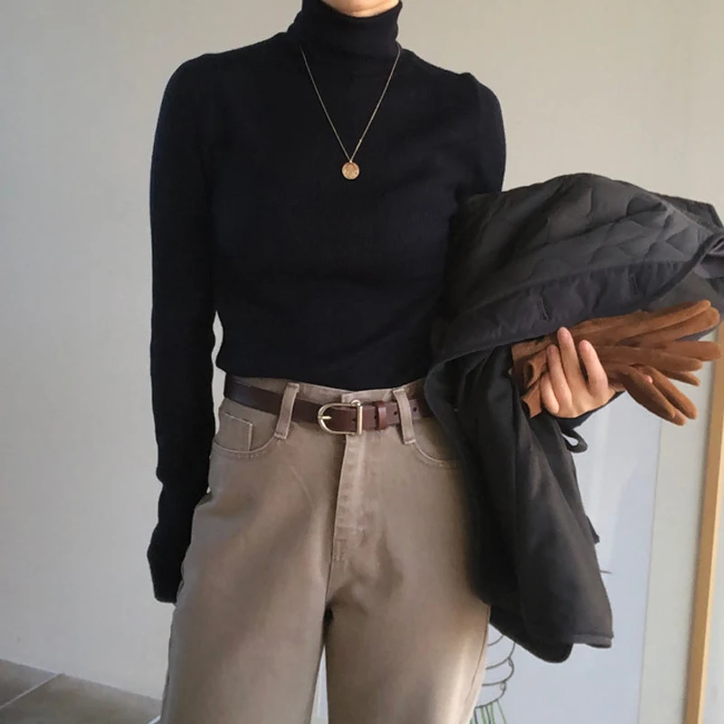 Женский свитер YAMDI шикарный корейский джемпер с воротником-хомутом однотонный