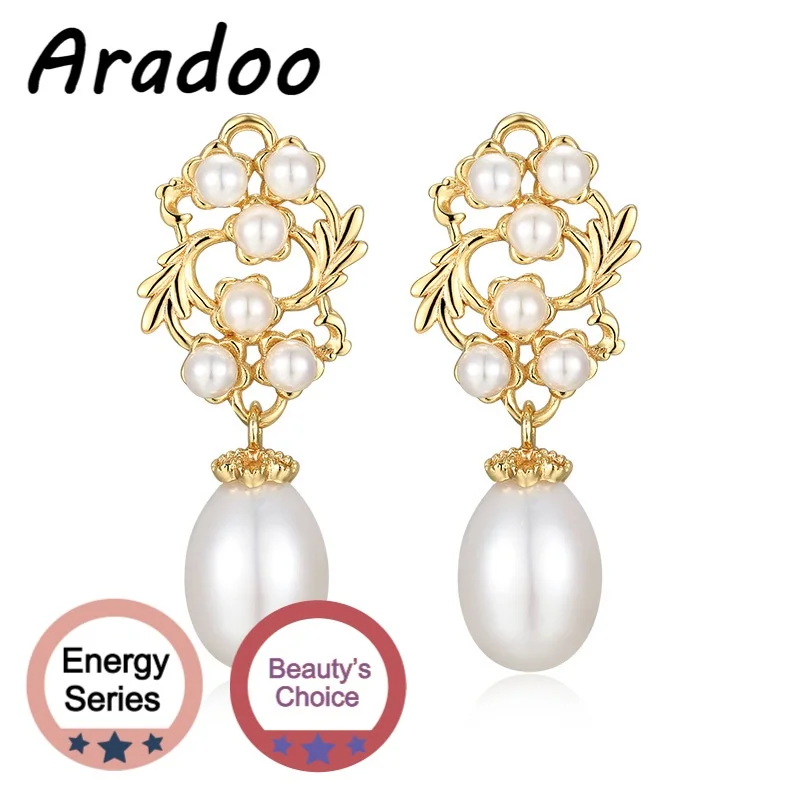 

ARADOO Vintage Natural Pearl Silver Needle Earrings French Romantic Light Luxury Earrings Niche Design Pearl Earrings