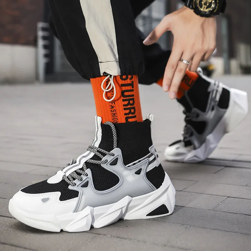 

2021 spring new sports shoes men's trend retro sports shoes men's running shoes mesh shoes flying woven sports shoes