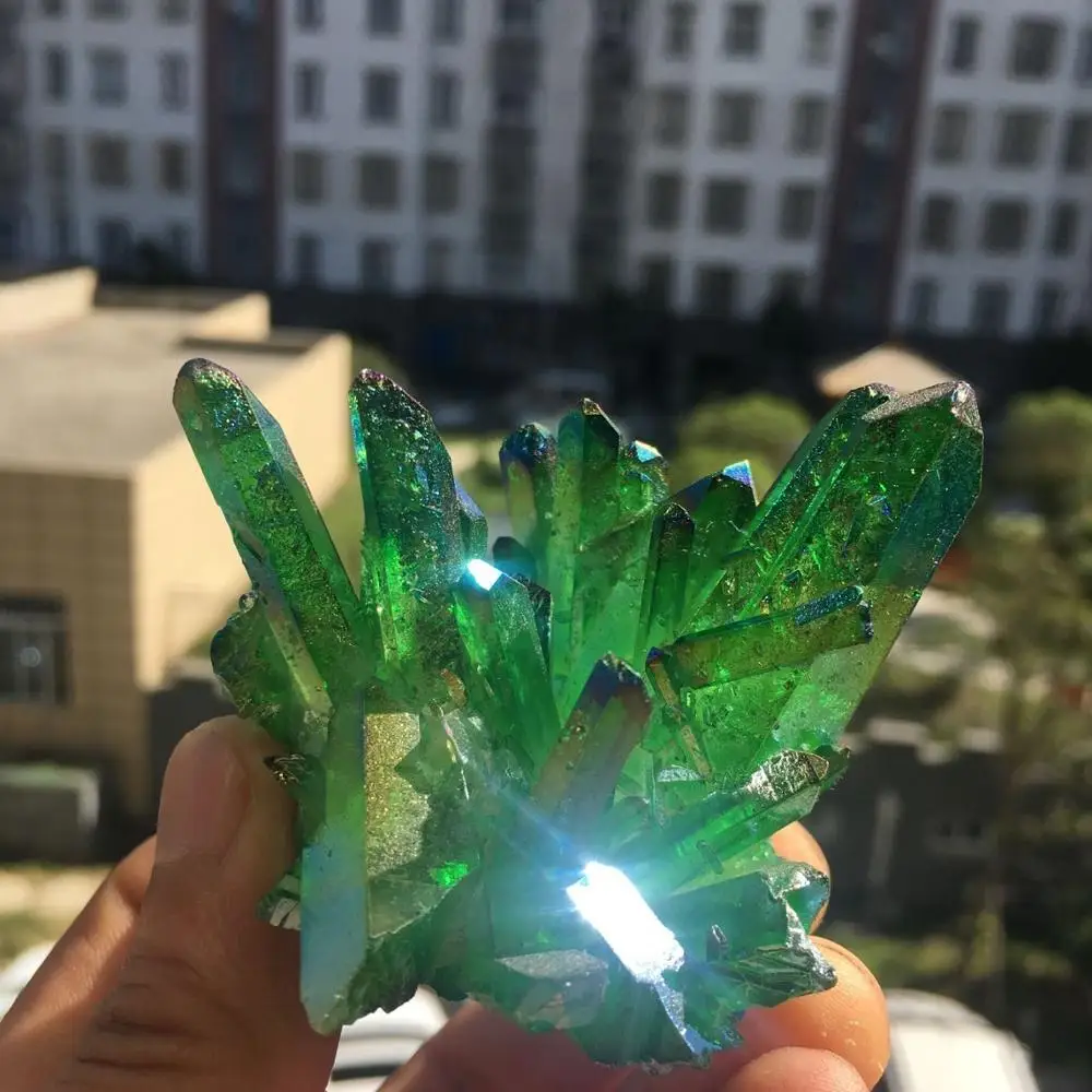 

Natural crystal clusters green halo quartz crystal ti bismuth si clusters 90-100g