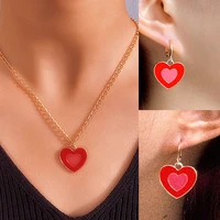 red love heart enamel pendants necklaces earrings set for women gold color hiphop chain necklace party jewelry christmas gifts