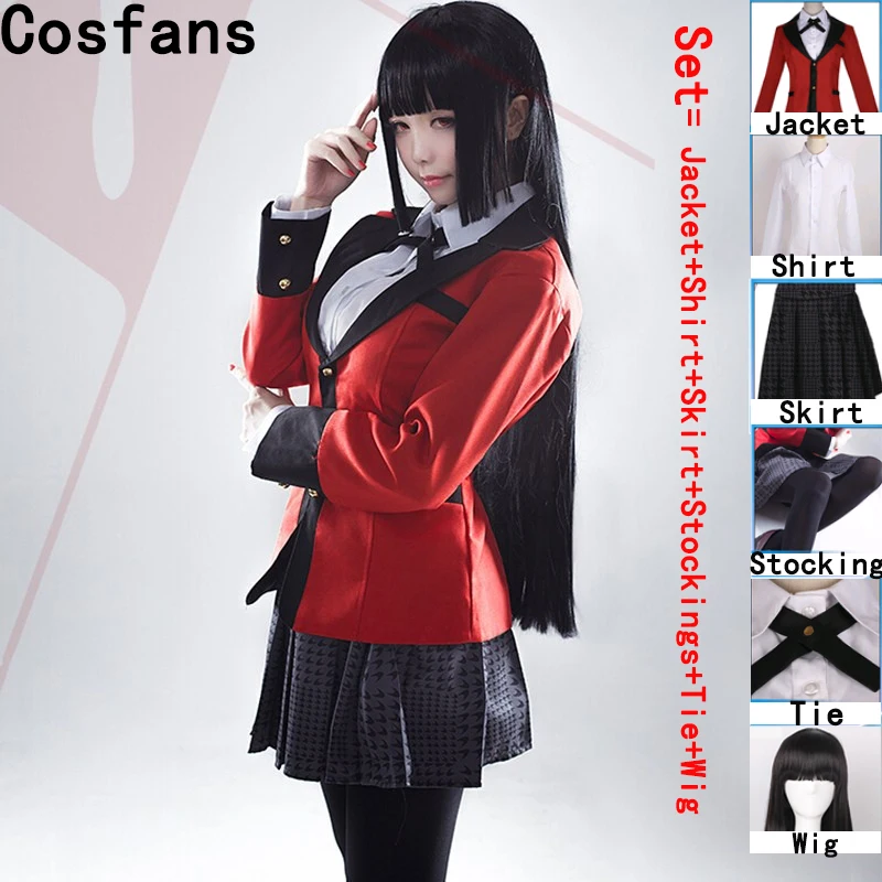 

Hot Cool Cosplay Costumes Anime Kakegurui Yumeko Jabami Japanese School Girls Uniform Full Set Jacket+Shirt+Skirt+Stockings+Tie