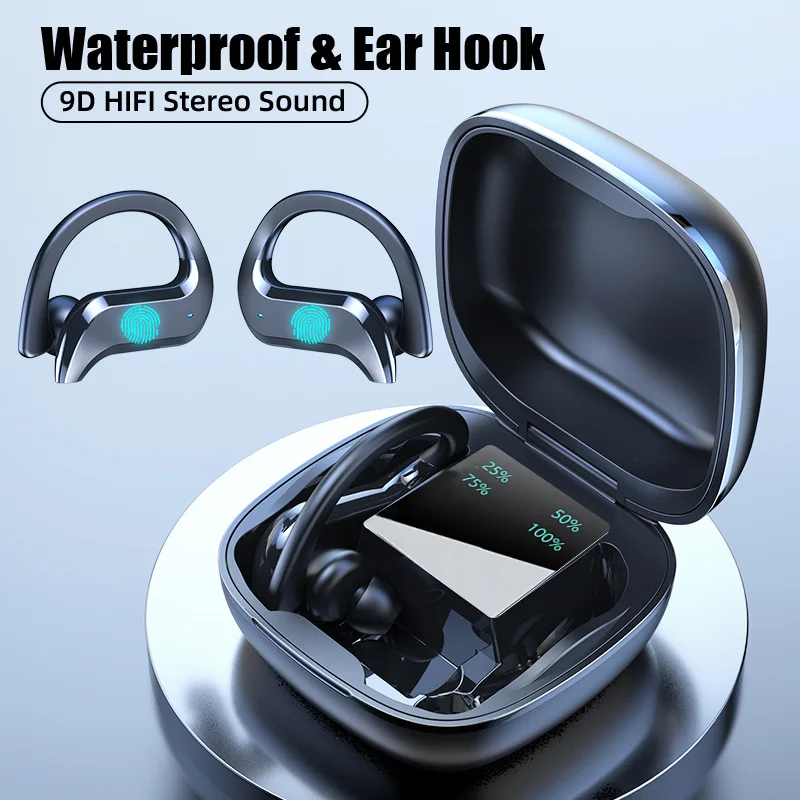 

Sports IPX7 Waterproof Earbuds Headsets Microphone Bluetooth 5.0 Earphones Charging Box Wireless Headphone 9D Stereo LED 1000mah