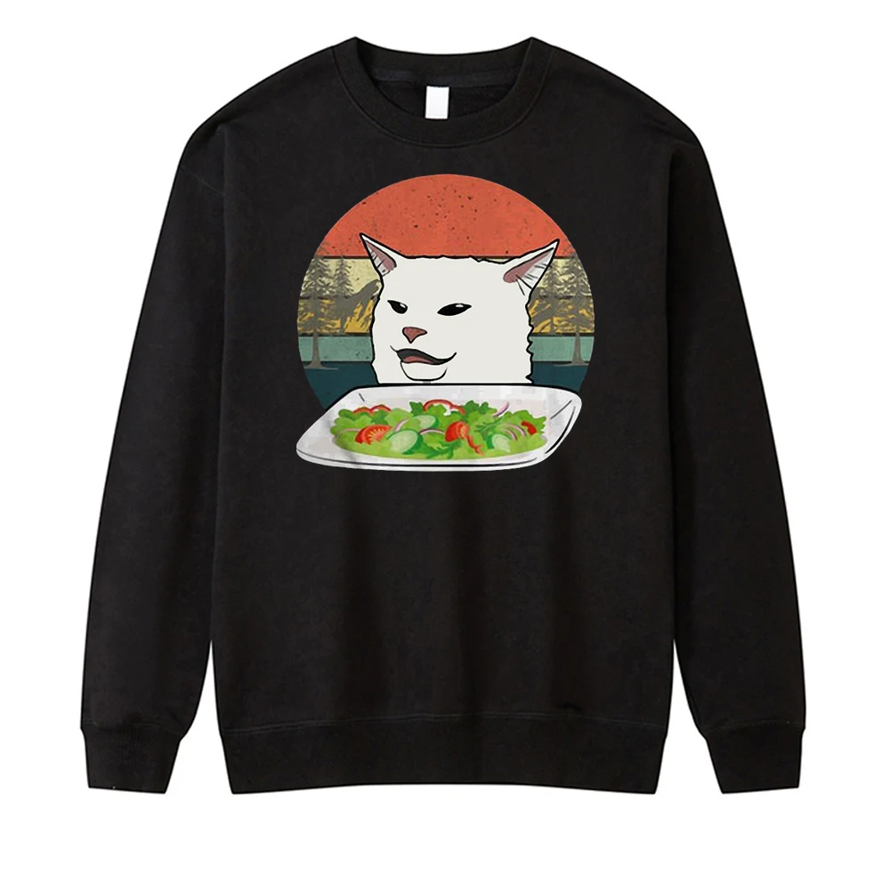

Kawaii Cute White Cat Eat 2021 Winter Mens Fashion Warm Sweatshirts Hoodie Fleece Fitness Sportswear Male Loose Sweatshirt