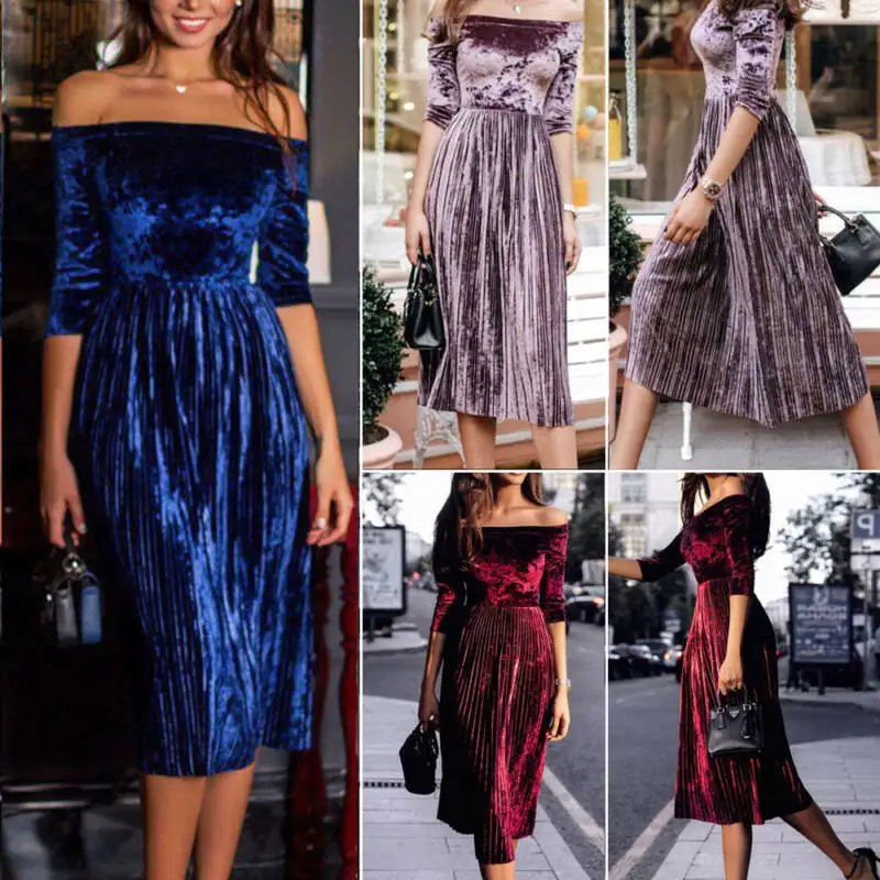 Женские бархатные платья с открытыми плечами Повседневные Вечерние длинные со