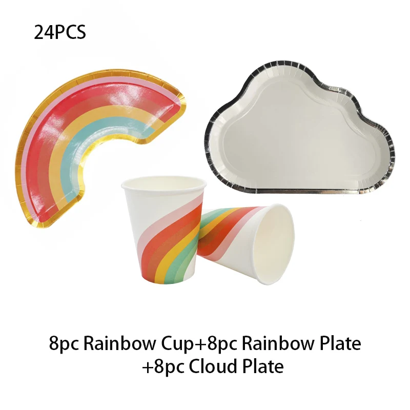 24pc Rainbow B Set Радужная тема посуда для вечеринки в честь Дня рождения одноразовые тарелки чашки рождественские цветные чашки тарелки для вечеринок деко вечерние принадлежности - Цвет: 24pc Rainbow B Set