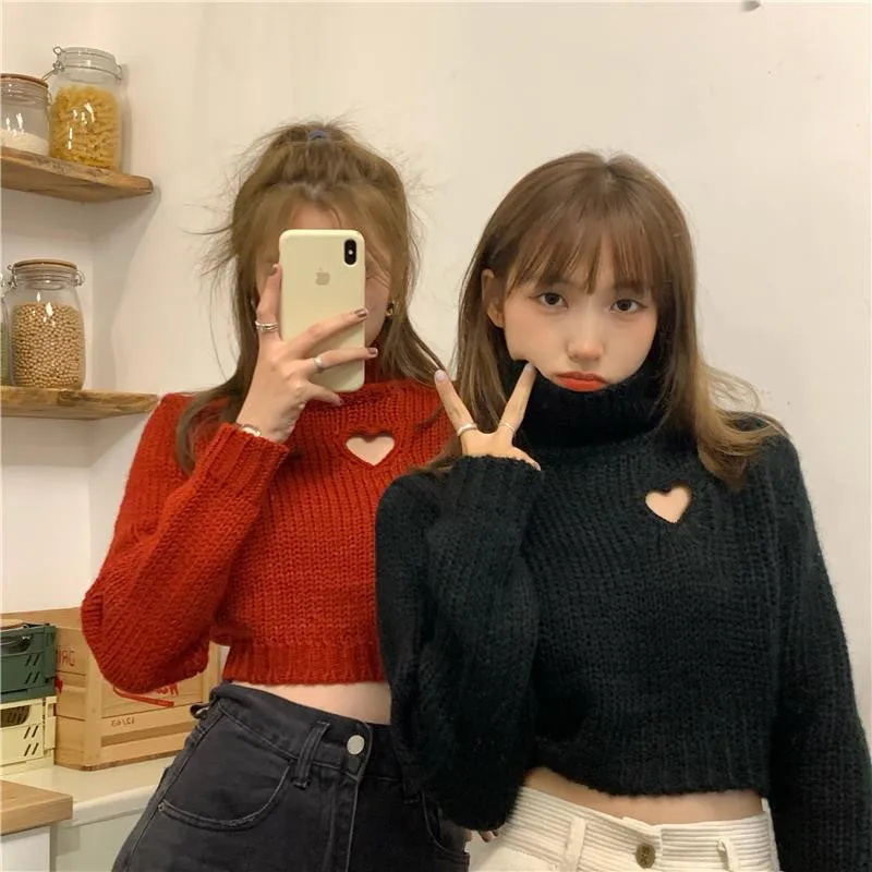 Повседневная Водолазка с длинным рукавом вязаный пуловер вырезами в форме