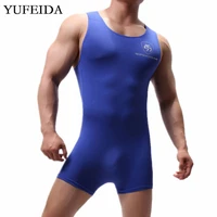 sexy mens undershirts sport bodysuit fitness vest jumpsuit one piece leotard wrestling singlet seamless bodyshaper men underwear