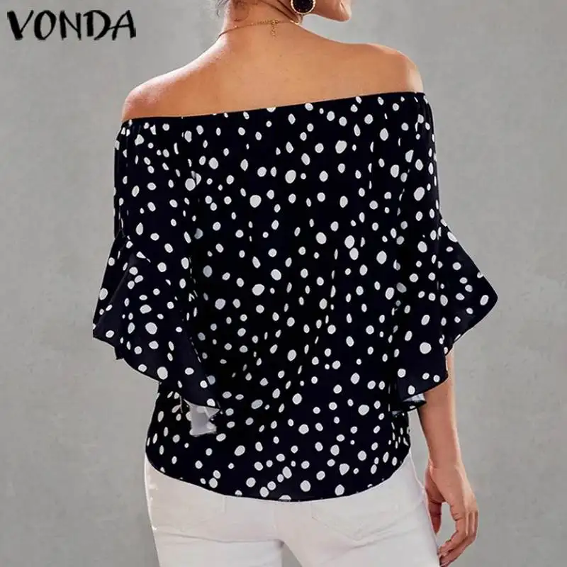 Женские блузки и топы в горошек VONDA летние богемные блузы с открытыми плечами