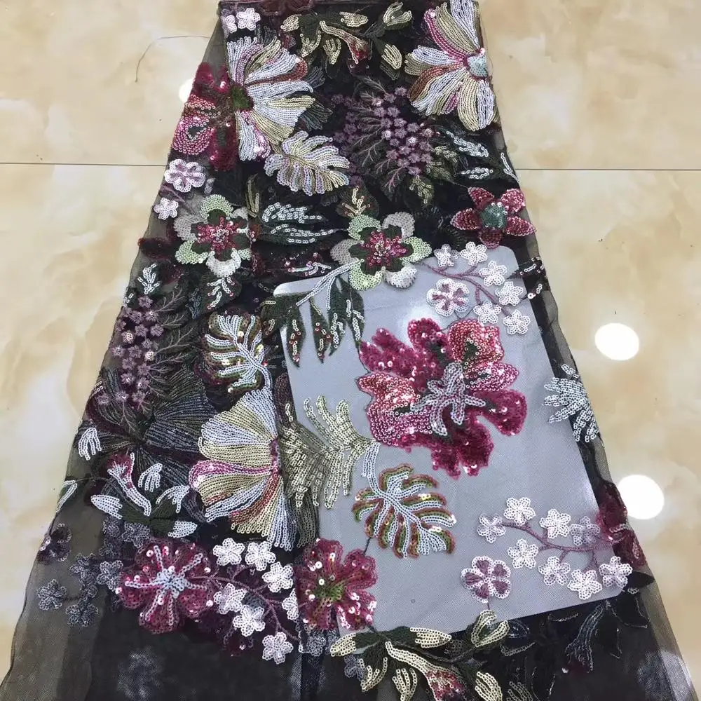 

Flower Patter Sequins Lace Fabrics Embroidery African Tulle Mesh Sequence Lace Fabric High Quality French Lace For Wedding
