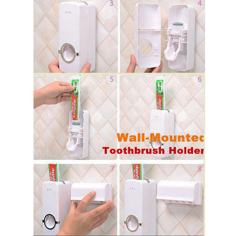 Модный диспенсер для зубной пасты+ 5 держателей для зубных щеток, настенная подставка, автоматический соковыжималка для зубной пасты