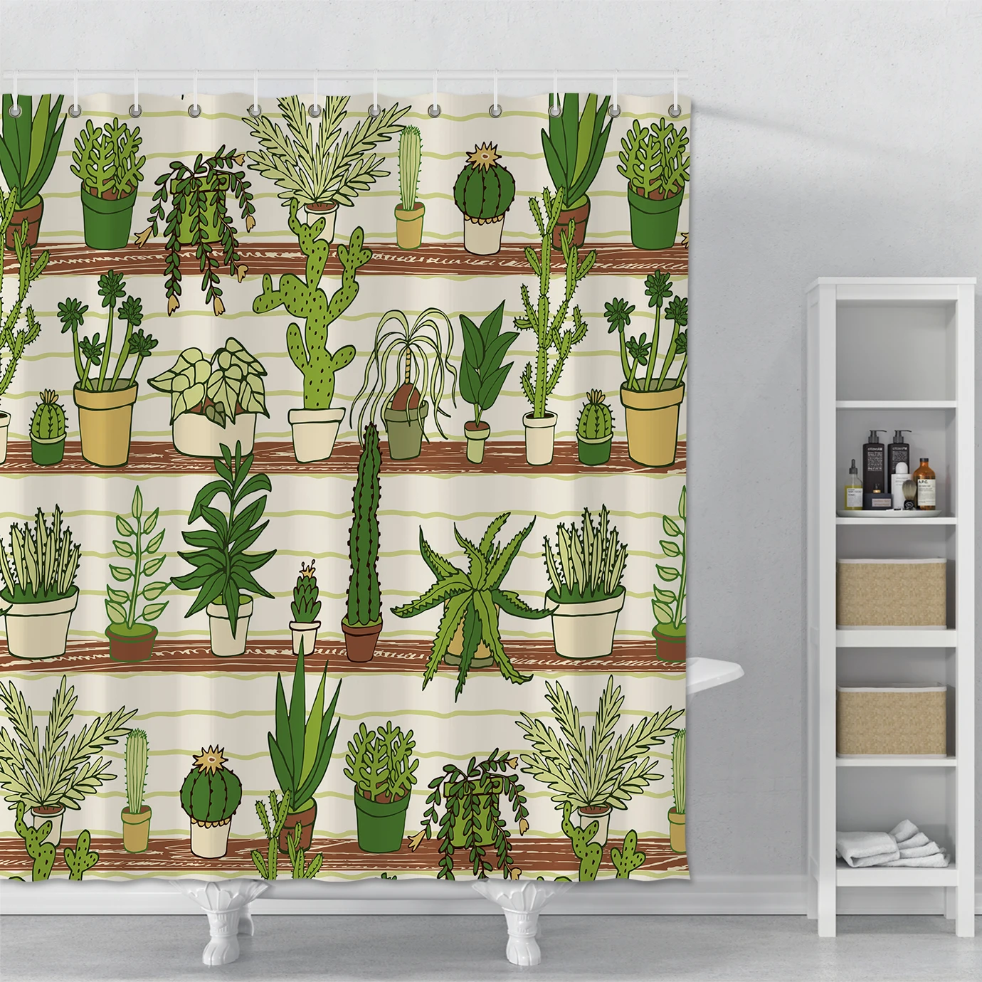 

Занавеска для душа из полиэстера, с принтом кактусов и крючками
