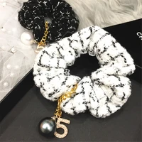 women scrunchies elastic hair ties bands adult number 5 plaid pearl fabric fashion girl korean mujer accessories hyuna wholesale