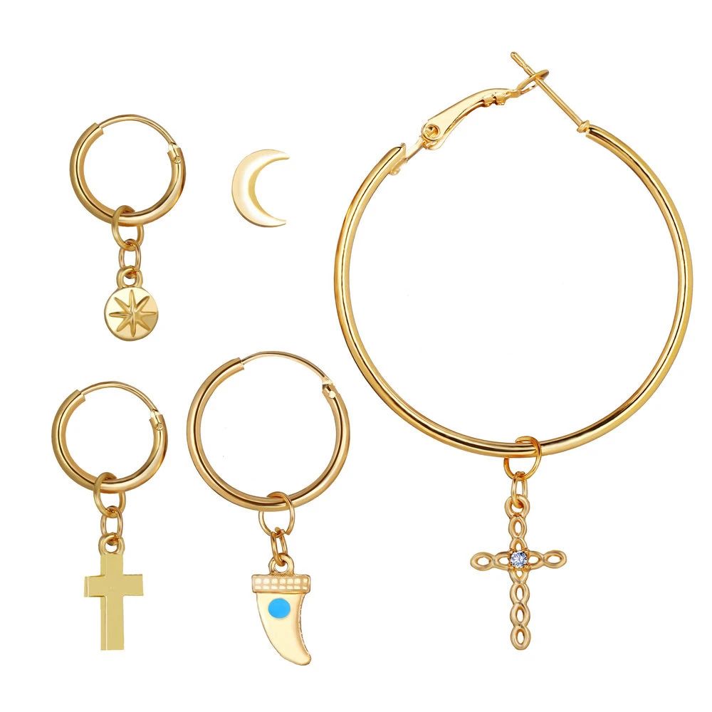 Женские серьги с подвеской в виде креста звезды Луны пера Глаз Земли кактуса