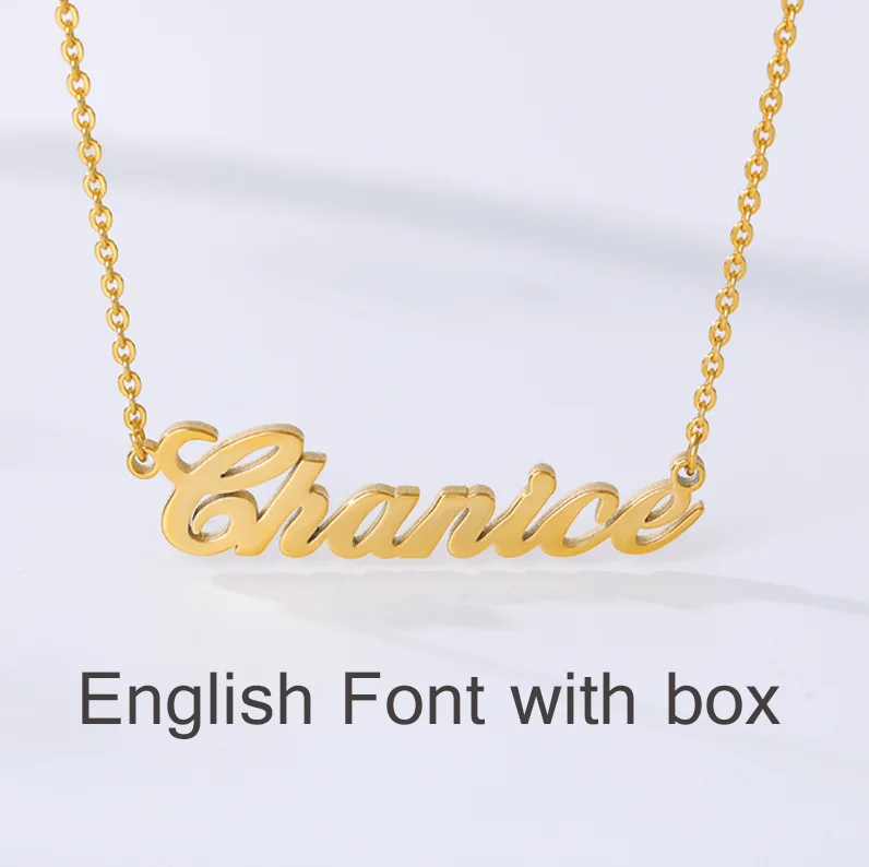 english font Ожерелье с именем на заказ из нержавеющей стали, позолоченное ювелирное изделие ручной работы для женщин и мужчин, лучший подарок на день рождения, ожерелье с именем - Окраска металла: english font