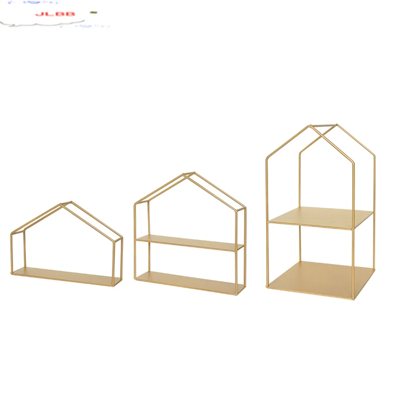 

Champagne Storage Rack Household Decorations House Shape Iron Art Shelf Two Layers Living Room Bedroom Decorative Accessories