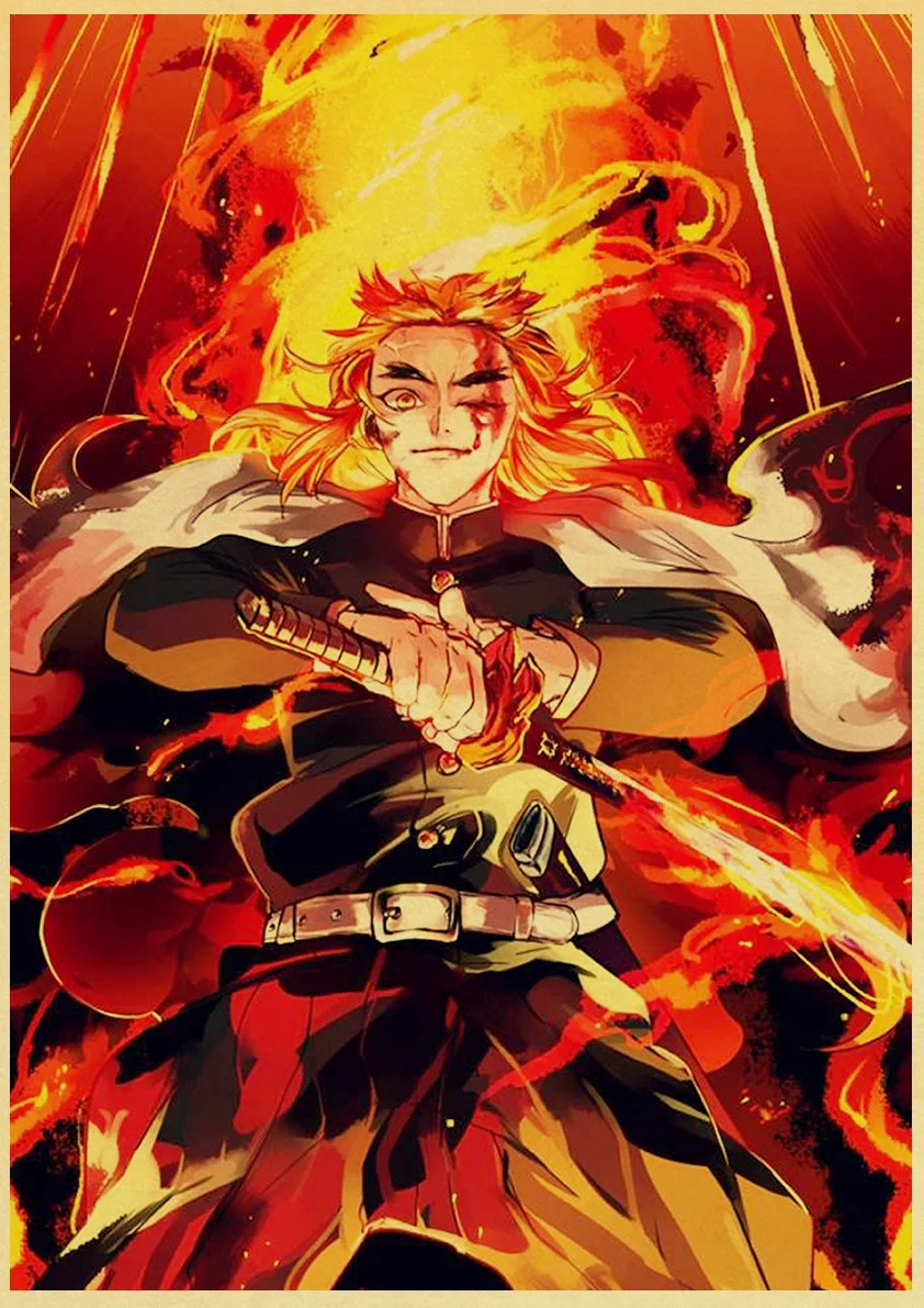 

Latest Japanese Dongman Demon Slayer Kimetsu no Yaiba Mugen Ressha-Hen retro poster Wall Decor For Home/ Bar Cafe/ kid room