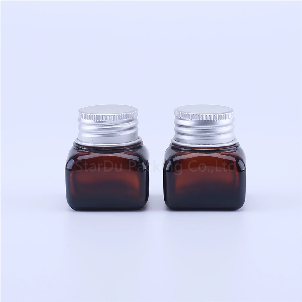 

6pcs 15g Amber Glass Cream Jars Cosmetic Packaging With Black Lid Plastic Caps & Inner Liners Round Empty Small Glass Jars