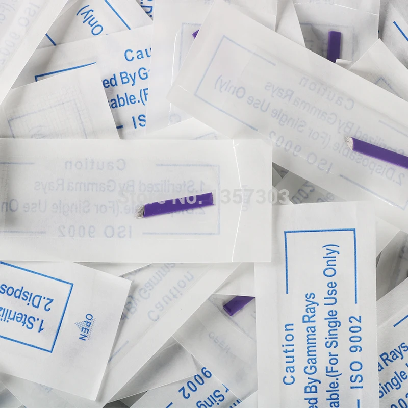 100pcs Super sharp0.18 Tattoo Needle Accessories Permanent Makeup Sterilized Purple 14pins Microblading Blade For Eyebrow Lip-B5 | Красота и