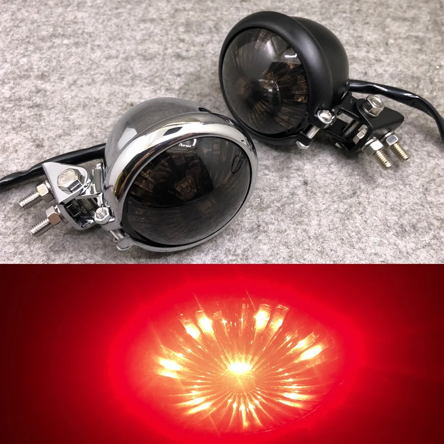 

1PC Smoke Lens Universal LED Motorcycle Rear Tail Light Round Vintage Retro Motorbike Brake Stop Flashers Indicators Lamp