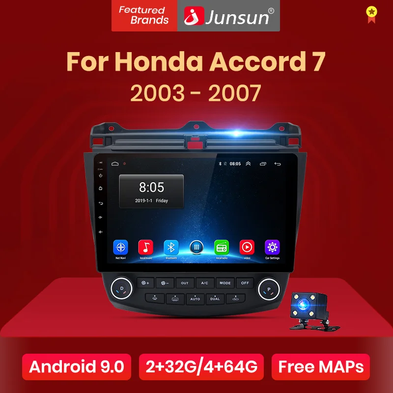 Junsun автомагнитола 2G+ 32G Android 8,1 4G Автомобильный Радио мультимедийный плеер для Honda Accord 7 2003-2007 навигация gps 10,1 дюймов магнитола 2 din без dvd c камера заднего вида