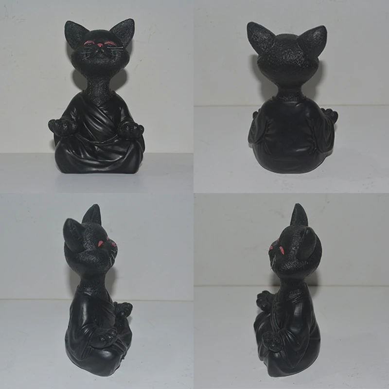 

Whimsical Black Buddha Cat Figurine Meditation Yoga Collectible Happy Cat Decor Art Sculptures Garden Statues Home Decor