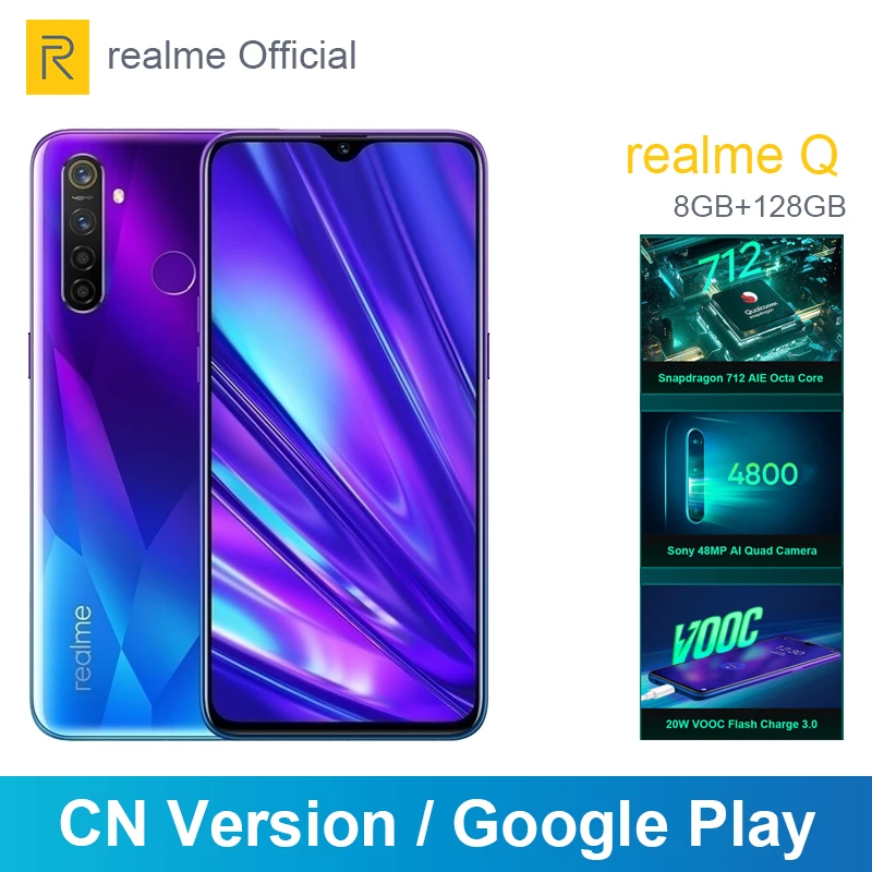 Realme Q 8 ГБ ОЗУ 128 Гб ПЗУ 6 3 ''мобильный телефон Snapdragon 712AIE Восьмиядерный 48MP