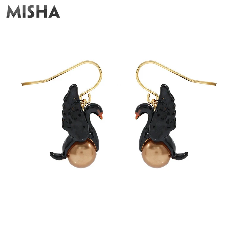 MISHA серьги-капли для женщин, высокое качество, ручная работа, эмалированная глазурь, Черный лебедь, Белый лебедь, серьги, шикарное ювелирное изделие, подарок для девушек 2075