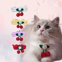 1pc hand knitted pet collar cherrystrawberryflowersbow cats puppy necklace collars with bell pets dog collar accessories
