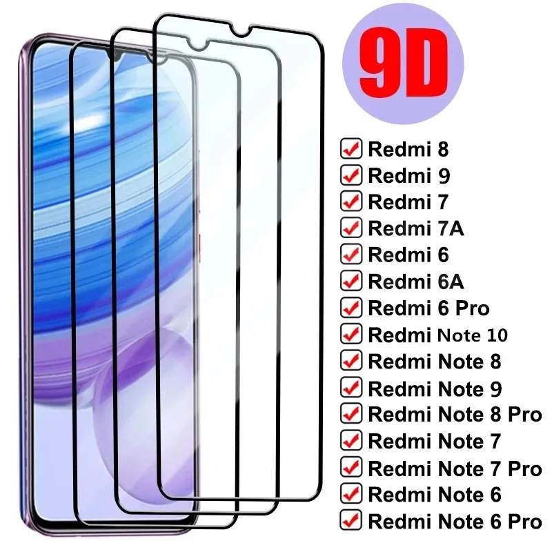 

Защитное стекло 9D для Xiaomi Redmi 9, 9A, 9C, 9T, 8A, 7A, 8, 7, 6A, 6, Redmi Note 10, 9, 7, 8 Pro, 9S, 8T, полное покрытие
